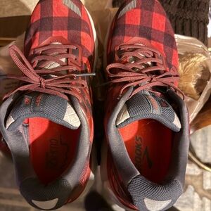 Brooks Red and Black Checkered Sneakers